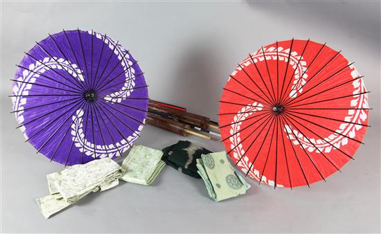 Madam Butterfly: Seven ladies wigs used for various characters, together with six paper parasols and a collection